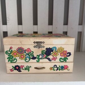 Vintage Japanese Ballerina Music Box Jewelry Box Floral Wood Spinning Dancer
